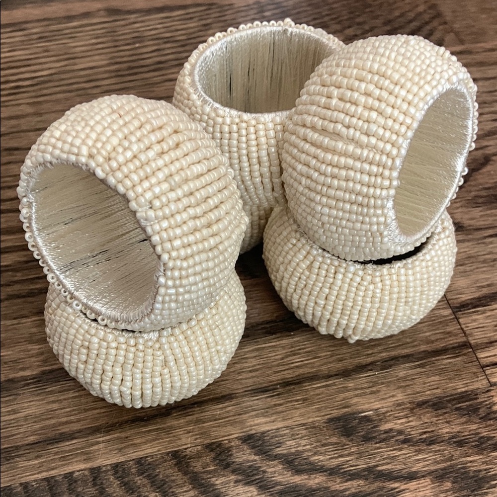 Elegant Ivory Beaded Set of Napkin Rings
